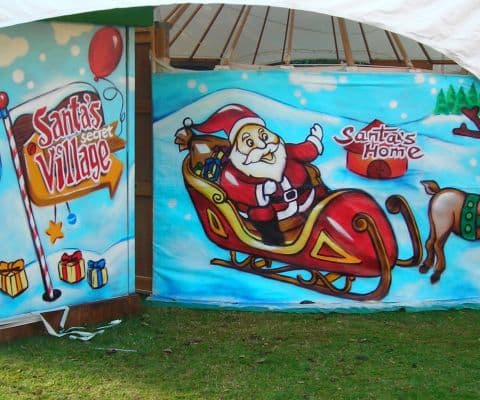 Santa Secret Village spray painting yurt