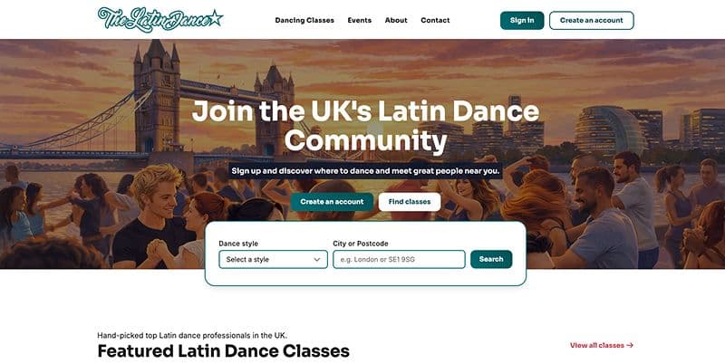 The Latin Dance homepage screenshot