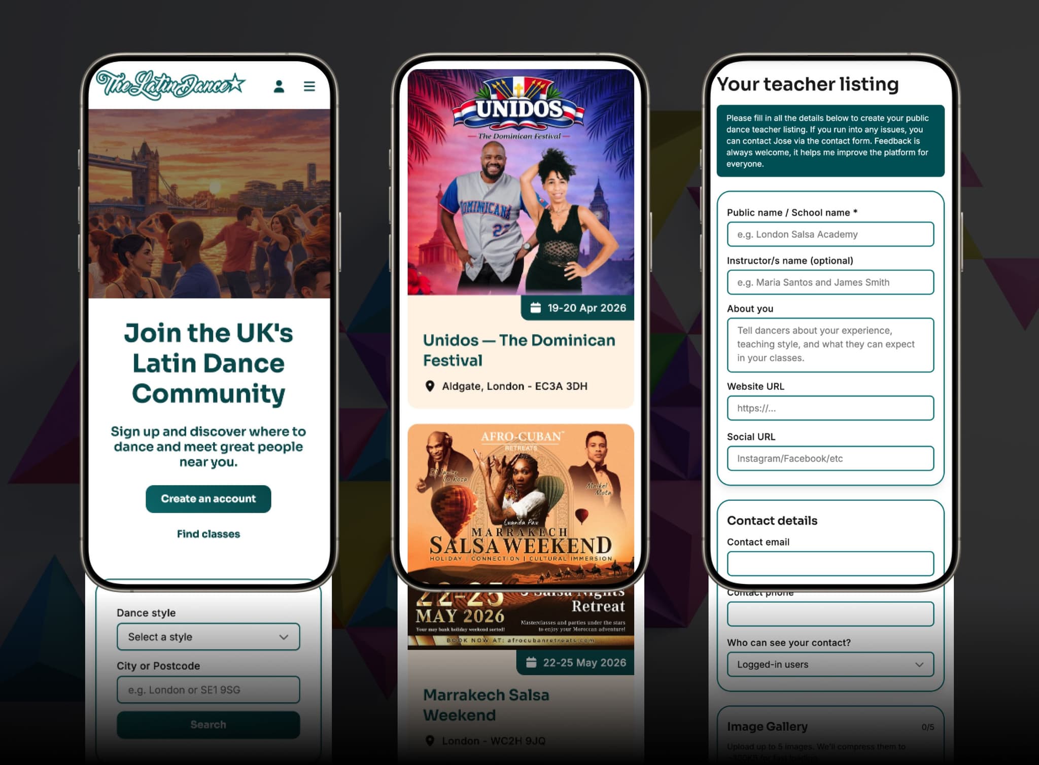 The Latin Dance mobile design